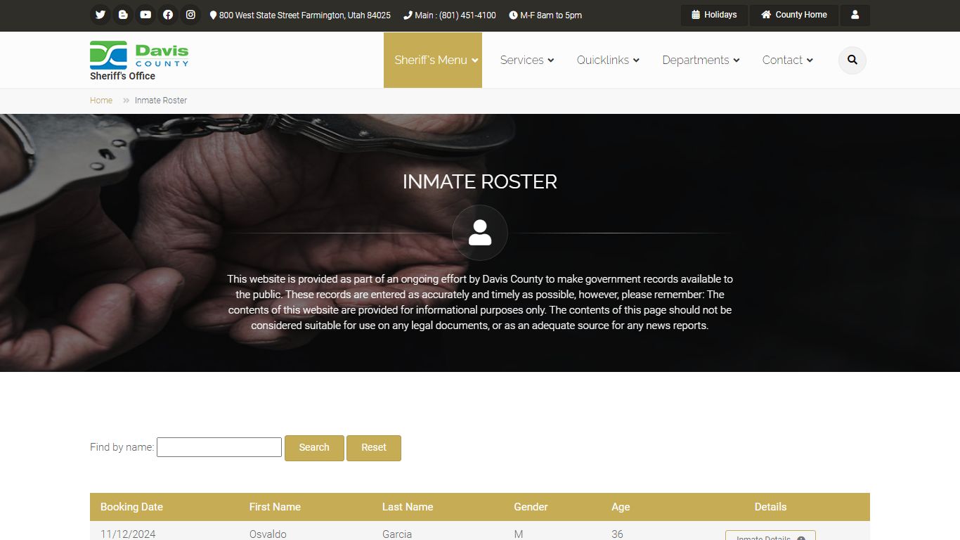 Inmate Roster - Davis County, Utah