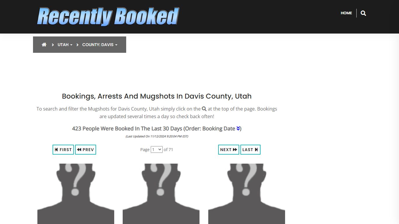 Bookings, Arrests and Mugshots in Davis County, Utah - Recently Booked