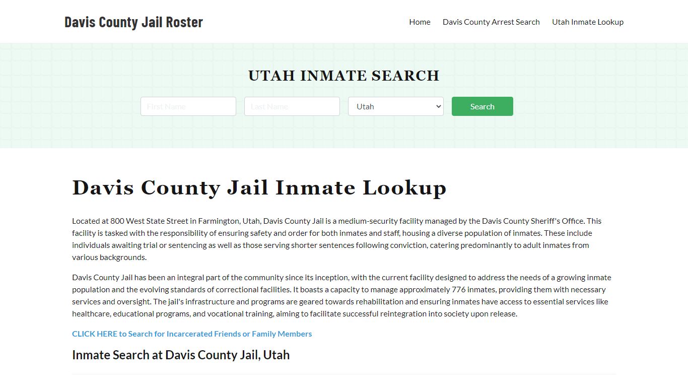 Davis County Jail Roster Lookup, UT, Inmate Search